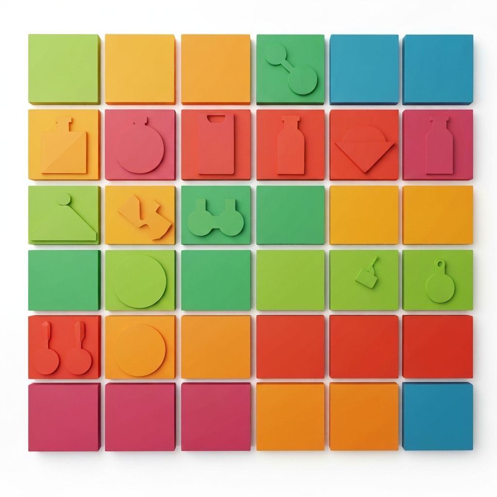 Färgglada produktgrupper organiserade i blocket